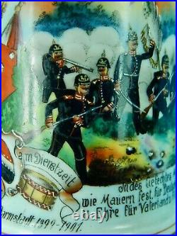 Antique German Germany WW1 Regimental Military Litho Lidded Beer Stein