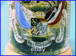 Antique German Germany WW1 Spike Helmet Litho Porcelain Lidded Beer Stein Mug