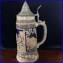 Antique German Germany pre WW1 signed Porcelain Lidded Beer Stein Mug 10.5