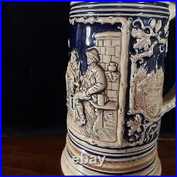 Antique German Germany pre WW1 signed Porcelain Lidded Beer Stein Mug 10.5