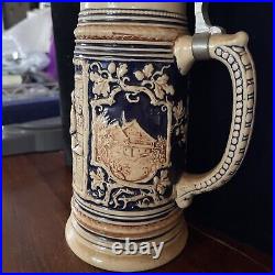 Antique German Germany pre WW1 signed Porcelain Lidded Beer Stein Mug 10.5