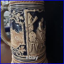 Antique German Germany pre WW1 signed Porcelain Lidded Beer Stein Mug 10.5