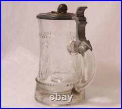 Antique German Glass Beer Stein Bronze Inlaid Lid withScull Medical Theme c. 1880s