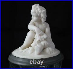 Antique German Glass Beer Stein Parian Sculptural Lid Young Bacchus c1860s