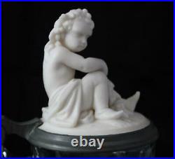 Antique German Glass Beer Stein Parian Sculptural Lid Young Bacchus c1860s