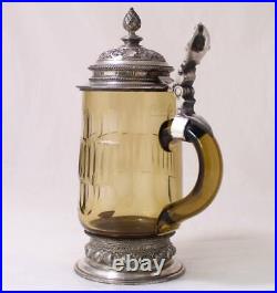 Antique German Green Glass and Silver Plate Beer Stein Historismus by WMF c. 1892