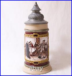 Antique German HR Hauber&Reuther Porcelain Beer Stein #164 Tavern Scene dat. 1895