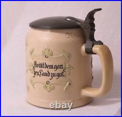 Antique German Hauber&Reuther HR Beer Stein Etched and Tapestry #159 c. 1890s