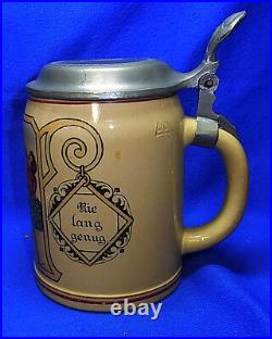 Antique German Lidded Beer Stein Tin Top Toast the first Mug. #XX