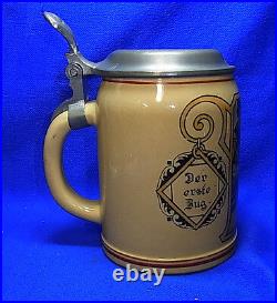 Antique German Lidded Beer Stein Tin Top Toast the first Mug. #XX