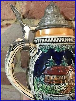 Antique German Lidded Beer Stein Vintage Ceramic 8 Tall Gibs Ka Sund With Lid