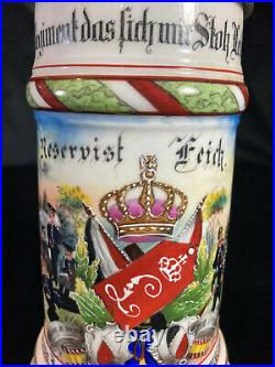 Antique German Lithophane Regimental Beer Stein Hand Painted & Enameled C 1905