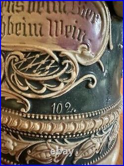 Antique German Love Scene Handpainted Beer Stein with Hinged Pewter Lid