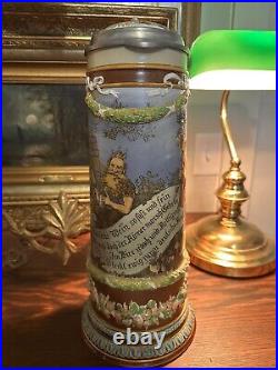 Antique German Mettlach Villeroy boch beer stein Heinrich Schlitt