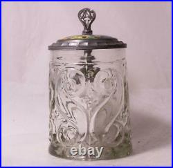 Antique German Mold Blown Glass Beer Stein Inlaid Lid Occupational Farmer c1870s
