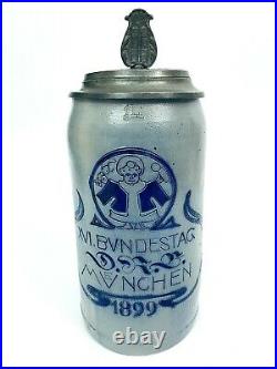 Antique German Munich 1899 Brewery Beer Stein 1L -INTERESTING LID Munich Child