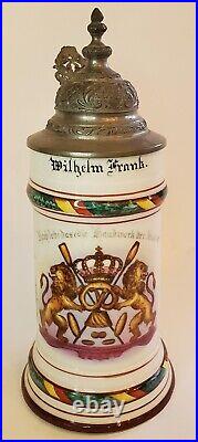 Antique German Occupational Baker Porcelain Beer Stein 0.5 L Pewter Lid Frank
