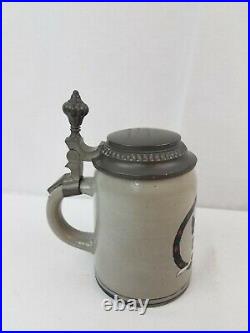 Antique German Painted etched BEER STEIN lidded Horned Goat Dutch Girl Munchen