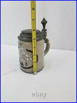 Antique German Painted etched BEER STEIN lidded Horned Goat Dutch Girl Munchen