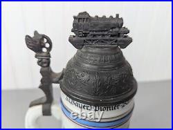 Antique German Pionier Regimental Pewter Beer Stein Lithophane Bottom 1911-13