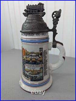 Antique German Pionier Regimental Pewter Beer Stein Lithophane Bottom 1911-13