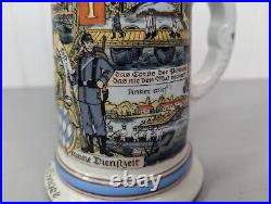 Antique German Pionier Regimental Pewter Beer Stein Lithophane Bottom 1911-13