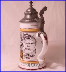 Antique German Porcelain Beer Stein Occupational Shoemaker withLithophane c. 1890