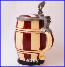 Antique German Porcelain Character Beer Stein Barrel/Keg Shape c. 1870s