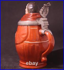 Antique German Porcelain Character Beer Stein Monk withLithophane by E. Kick c. 1870