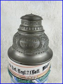 Antique German Regimental Lithophane Beer Stein with Pewter Lid VGC