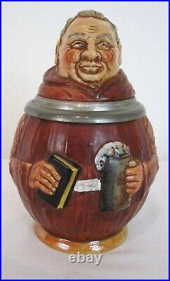Antique German Reinhold Merkelbach Lidded Figural Beer Stein Friar Monk 0.5L