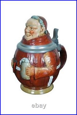 Antique German Reinhold Merkelbach Lidded Figural Monk Character Beer Stein. 5L