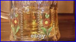 Antique German Stein Cut Glass Enameled Flowers Sachsische Glasfabrik 1925
