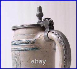 Antique German Stoneware Westerwald Beer Stein/Pitcher Unusual Teal Glaze c1820s