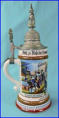 Antique German WW1 1900-03 Regiment Litho Porcelain Lidded Beer Stein Mug