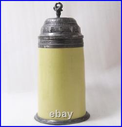 Antique German Yellow Faience Beer Stein Schrezheim Farmer Occupational c. 1820s