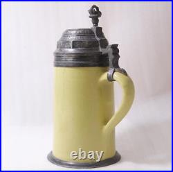 Antique German Yellow Faience Beer Stein Schrezheim Farmer Occupational c. 1820s