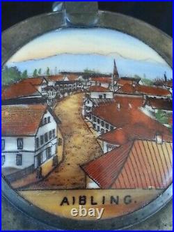Antique German hand painted lidded glass beer stein bierkrug Aibling