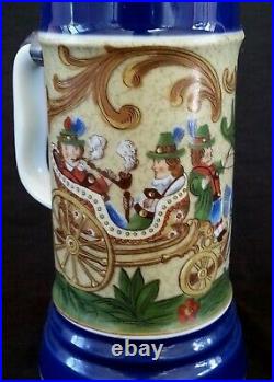 Antique German hand painted lidded porcelain beer stein bierkrug