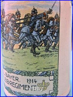 Antique Germany German WW1 1914 Infanterie Regiment Ceramic Lidded Beer Stein