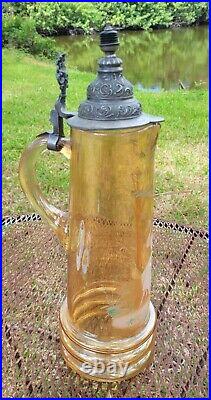 Antique Hand Blown Glass Enamel Hand Painted German Beer Stein Dated 1904 LG 16