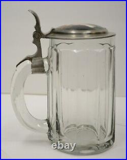 Antique Hand Painted Porcelain Pewter Lid Glass German 1/2L Beer Stein Vintage