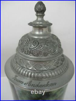 Antique Hunting Scene 9.25 German Beer Stein With Pewter Lid & Lithopane
