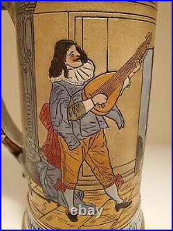 Antique J. W. Remy #855 German Beer Stein 1L. Troubadour & Women Vintage