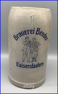 Antique K-Town Brauerei BENDER KAISERSLAUTERN german 1900 Beer Stein 1 Liter