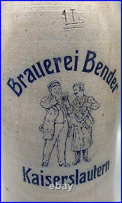 Antique K-Town Brauerei BENDER KAISERSLAUTERN german 1900 Beer Stein 1 Liter