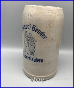 Antique K-Town Brauerei BENDER KAISERSLAUTERN german 1900 Beer Stein 1 Liter