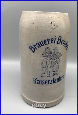 Antique K-Town Brauerei BENDER KAISERSLAUTERN german 1900 Beer Stein 1 Liter