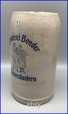 Antique K-Town Brauerei BENDER KAISERSLAUTERN german 1900 Beer Stein 1 Liter