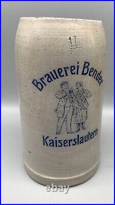 Antique K-Town Brauerei BENDER KAISERSLAUTERN german 1900 Beer Stein 1 Liter